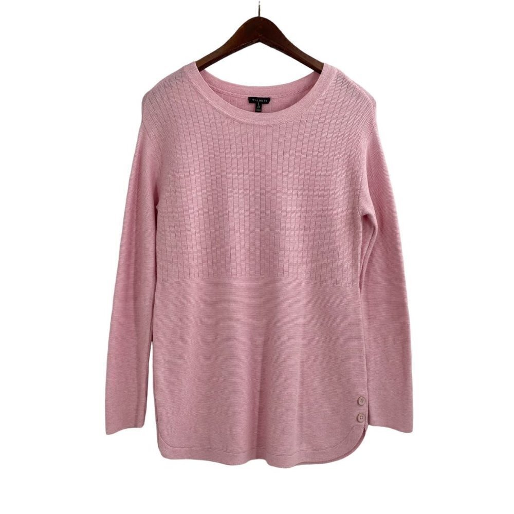 Talbots Light Pink Long Sleeve Ribbed Sweater Tunic Womens Size XS Rounded Hem